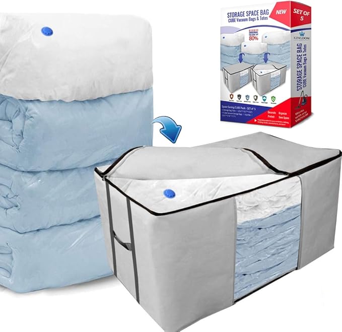 Cube Vacuum Storage Bags, Space Saver Bags, Premium Totes with Cubic Vacuum Compression Seal Bags for Clothing & Bedding. Jum