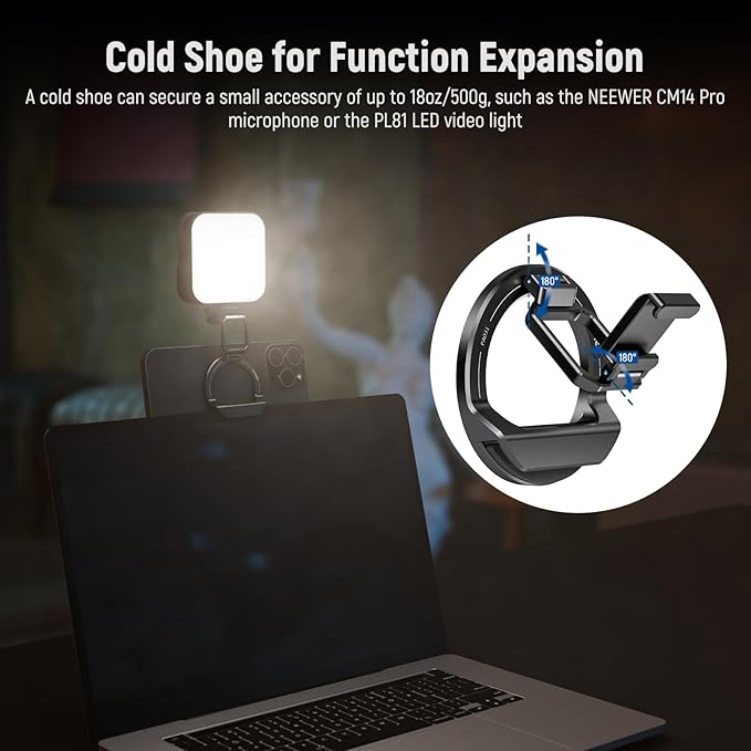 NEEWER Foldable Continuity Camera Mount with Cold Shoe for MagSafe iPhone 15 Pro Max 14 13 12 MacBook Air 13" M1, MacBook Air 2018-2020, MacBook Pro 13" M1/M2, MacBook Pro 13" 2017-2020, PA031