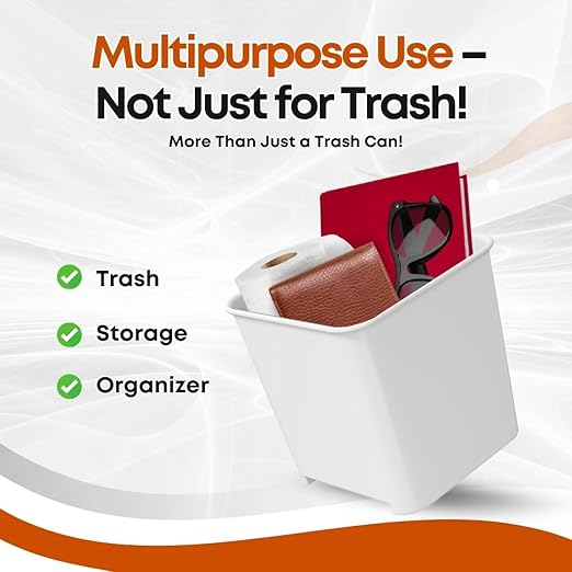 Car Trash Can Waterproof Vehicle Garbage Bin, Leakproof Anti Slip Floor Mat Clip Trash Bag Holder for Car, Truck, SUV, Van Portable Auto Trash Container with Stability Clips (White, Small)