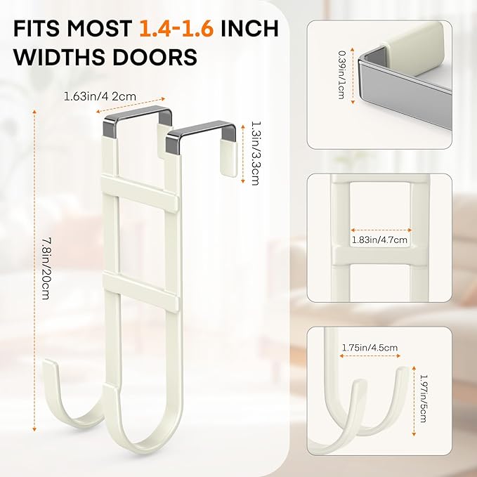 FYY Over The Door Hooks - 4 Pack Heavy Duty Dual-Hook Organizer Hanger with Non-Slip Rubber for Towels, Clothes, Hats & Bags 