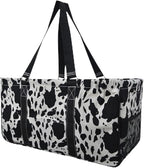 NGIL Extra Large Utility Tote Reusable Grocery Organizing Bag Oversized Collapsible for Storage, Picnic,Car, Beach (Cow Splatter Print-black)
