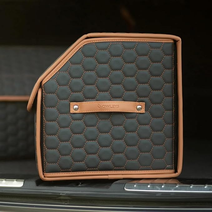 Owleys Rear Cargo Organizer For SUV | Set Of 17.7" & 21.6" Eco-Leather Crates | Foldable Car Storage With Magnetic Lids |