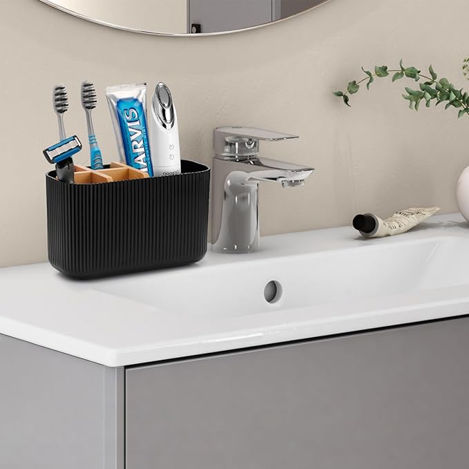 GFWARE Black Toothbrush Holder - Bamboo Toothbrush Holders for Bathrooms Electric Toothbrush Holder Organizer Kids Toothbrush