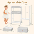 BBLIKE 3in1 Diaper Caddy Organizer - Diaper Caddy & Rolling Diaper Cart with Kids Clothing Rack for Nursery and Baby Essentia