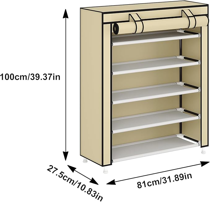 Laiensia 5-Tier Vertical Shoe Rack Organizer, Space Saving Shoe Storage Organizer, Non-Woven Cover Shoe Shelf Holds 20-25Pair