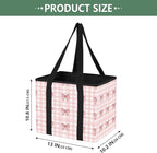 Pink Bows Gingham Reusable Grocery Bags Large Shopping Tote Bag with Reinforced Bottom Board, Water Resistant Foldable Storag