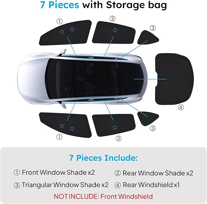 Wigoo 2026 Upgrade Tesla Model Y Juniper Side Window Sunshade [Ice-Crystal Cool, Suction No-Fall] Sun Block for Baby & Camping & Privacy Napping, 7PCS No Front Windshield for Model Y Juniper 2025-2026