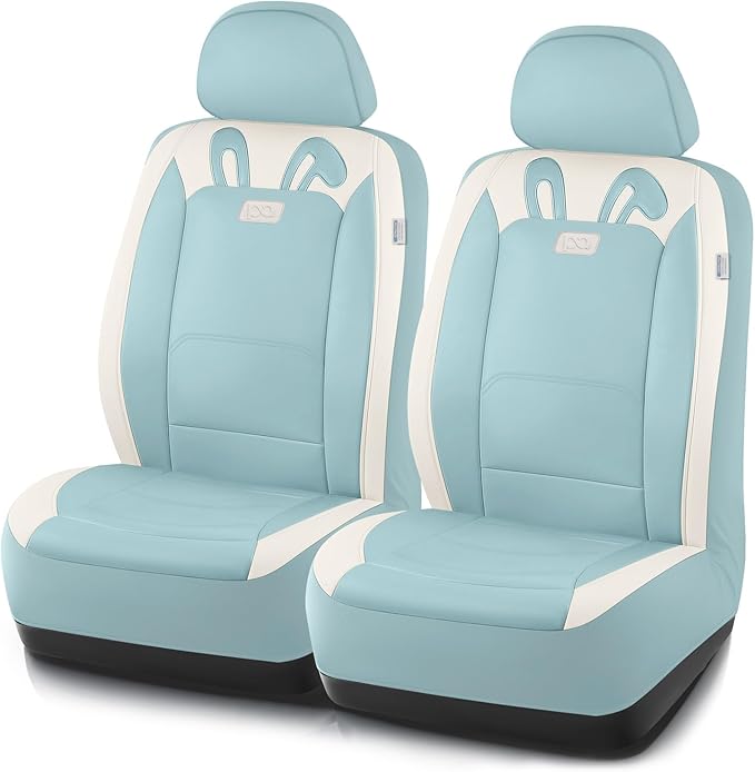 PIC AUTO Car Seat Covers, Cute Rabbit Premium Blue Leather Seat Covers, Universal Fit Front Seat Covers for Cars, Trucks, SUV