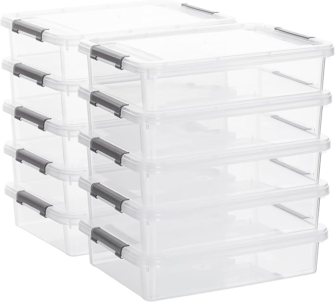Citylife 10 PCS Plastic Storage Bins with Latching Lids Portable Project Case Clear File Box Stackable Storage Containers for