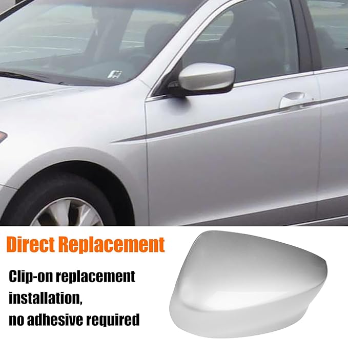 Yumzeco Compatible with Honda Accord Side Mirror Cover Trim 8th Gen 2008 2009 2010 2011 2012, Silver Door Rearview Mirror Cap Replacement for Honda Accord W/O Light Hole - Left Driver Side