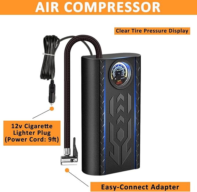 AUTODECO 105 PCS Roadside Car Emergency Assistance Kit with Portable Air Compressor Jumper Cables