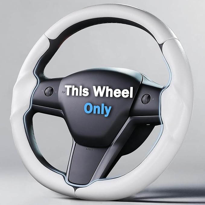 Steering Wheel Cover for 2017-2023 Tesla Model 3 2020-2024 Tesla Model Y, Leather Steering Wheel Cover for Tesla Model 3/Y Accessories, White