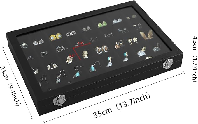 Wudygirl Jewelry Organizer 40 Grid Earring Holder Organizer with Clear Lid Jewelry Box for Rings Earrings Bracelets Storage D