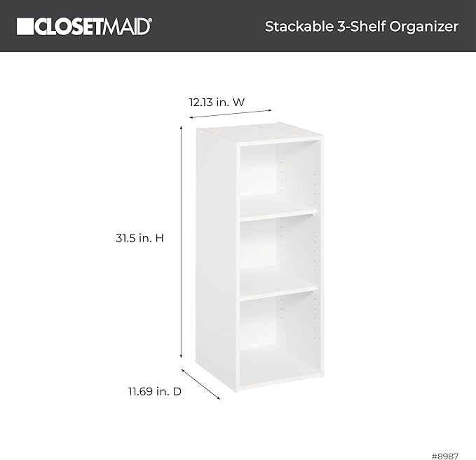 ClosetMaid #8987 Stackable 3-Shelf Organizer, White