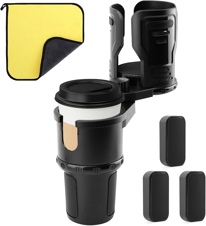 2 in 1 Car Cup Holder Expander, Multifunctional Expandable Car Cup with 360° Rotating Cup Holder Adapter Extender for Car with Adjustable Base Cup Holder Organizer for Large Water Cups and Drinks