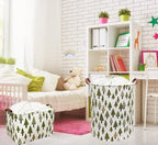 Nursery Laundry Basket Canvas Fabric Baby Boy Storage Bins,Collapsible Woodland Hamper,Waterproof Storage Baskets with Leathe