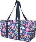 NGIL Extra Large Utility Tote Reusable Grocery Bag Oversized Collapsible for Groceries, Storage, Picnic, Beach (Lilac Floral- Navy)