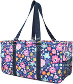 NGIL Extra Large Utility Tote Reusable Grocery Bag Oversized Collapsible for Groceries, Storage, Picnic, Beach (Lilac Floral- Navy)