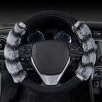 BDK Bear Fur Plush Steering Wheel Cover - Cute Faux Wool Protector for Women Girls Fits Wheels 14.5-15 inch Two Tone Black/Gr