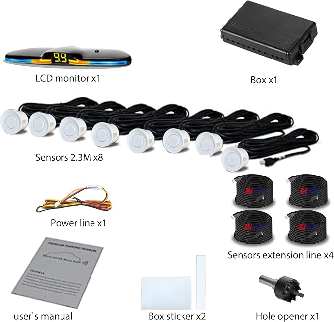 New Features Forward and Reverse Parking sensors, Option to Measure Distance in inches, bidirectional Display Option, and Cus