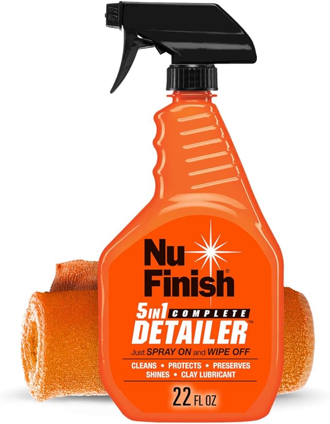 5-in-1 Complete Detailer Spray with Towel by Nu Finish, Preserves and Protects Car Detailing, Includes 1 Microfiber Towel, 22 Oz Spray