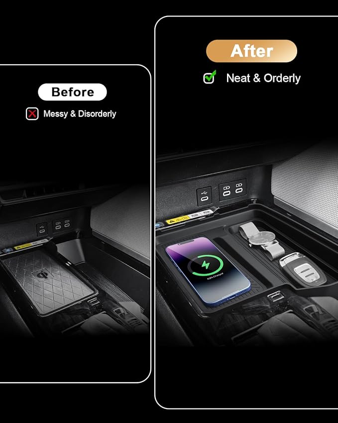 2026 Camry Center Console Organizer - One-piece Molding Center Console Storage Tray & Wireless Charging Area Pad For 2025-2026 Toyota Camry(LE/SE/XLE/XSE) Accessories - Durable ABS & TPE Material
