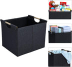 HOONEX Large Collapsible Storage Bins, Linen Fabric, 2 Pack, Storage Baskets with Wooden Carry Handles and Sturdy Heavy Cardb
