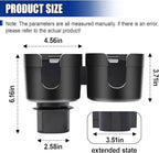 Car Double Cup Holder Extender, Multifunctional 2-in-1 Auto Drink Holder Insert with Adjustable Base, Portable Cup Holders Adapter, Universal Car Beverage Organizer for Bottle, Snack (Black)