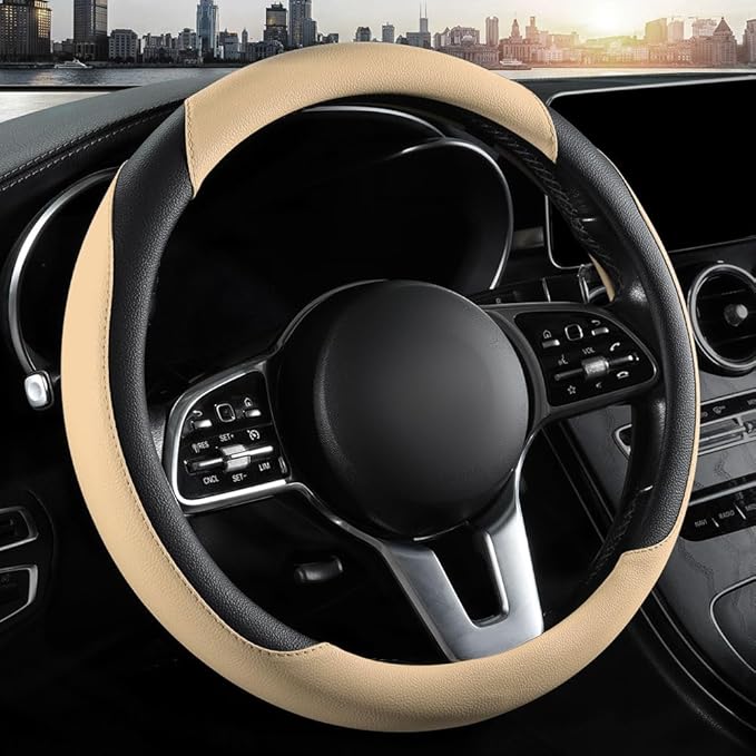 Car Steering Wheel Cover, Microfiber Leather Steering Wheel Cover Universal Fit 14.5-15 inch Anti-Slip Comfortable Breathable