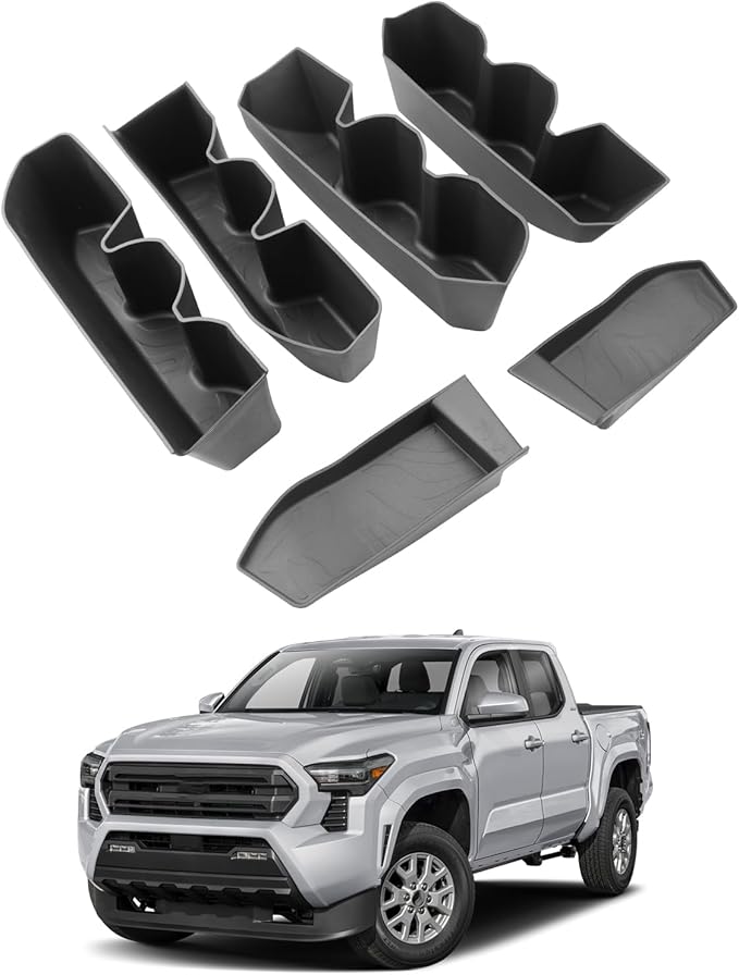 ECOZEN Door Pocket Organizer Set For 2024-2026 Toyota Tacoma - 4 Pcs TPE Door Side Storage Tray Compatible With Tacoma 2024-2026 Interior Accessories - Protection & Easy to Clean - Double Cab Only