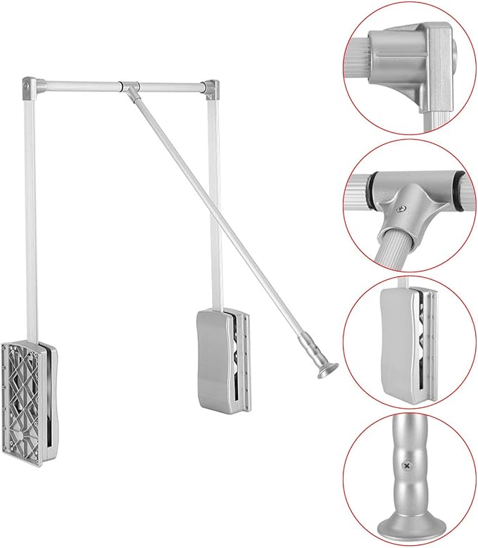 uyoyous Pull Down Closet Rods, Adjustable 35-48 Inch Wardrobe Rail Lift Collapsible Closet Rod Aluminium Retractable Wardrobe
