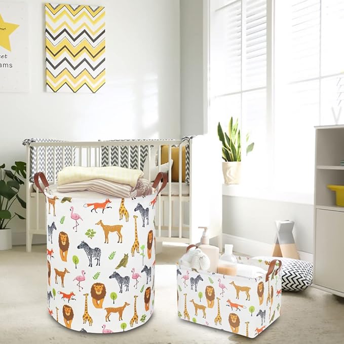CLOCOR Kids Laundry Basket,Nursery Baby Hamper,Toy Storage Bin with handles for Boys and Girls,Safari Room Decor,Waterproof S