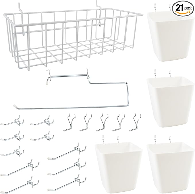 G.CORE Peg Board Organizer 21 Pack, Pegboard Accessories with Baskets Cups Hooks - 1/8" & 1/4" Peg Board Wall Tool Organizers