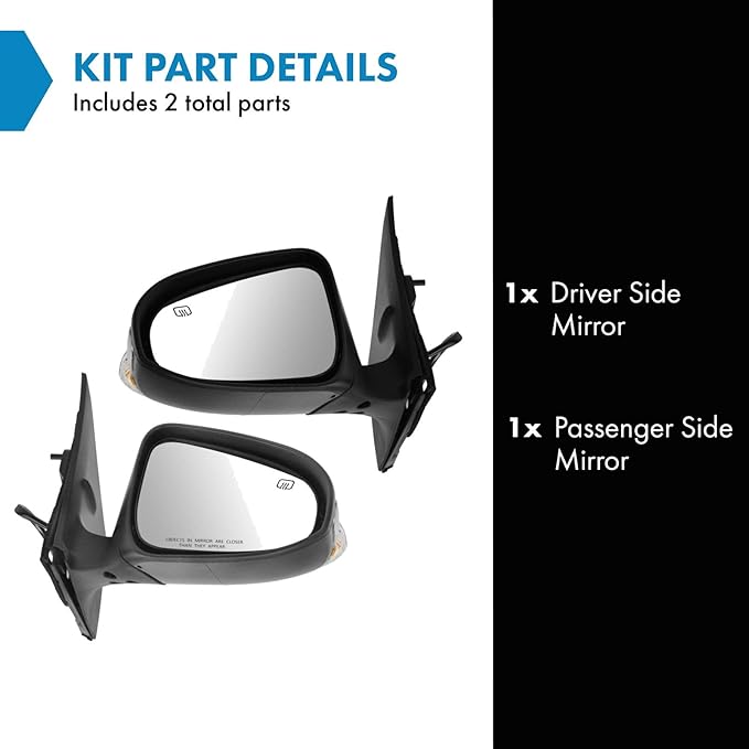 TRQ 2 Piece Driver and Passenger Side Mirror Assembly Set Electric Adjustment Heated No Memory Black Compatible with 2014-201