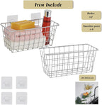 JUNCHU CHERRY 2 Pack Hanging Storage Basket, Bathroom Basket, Household Goods, with Traceless Tape, no Drilling, for Cabinet 