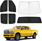 KUST Car Window Shades for Dodge RAM 2500/3500 2010-2025 2026 Windshield Sun Shade Side Window Cover UV Block Privacy Protection Ram Accessories for Camping Blackout Rear Back Full Set 6PCS