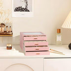 Jewelry Box with Glass Lid, 4-Layer Jewelry Organizer for Women Girls, PU Leather Display Case with 20-Grid Earring Tray & Mo