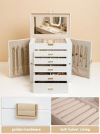 BOOVO Jewelry Box For women, 6 Layer Large Jewelry Organizer With Mirror, Multi-Function Storage Box With Lock, Necklace Hold