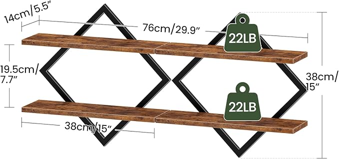 Floating Shelves Bundle, Wall Shelves, Hanging Shelves, Wall Mounted Shelves, for Living Room, Bedroom, Kitchen, Office, Stud