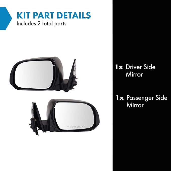 TRQ 2 Piece Driver and Passenger Side Mirror Assembly Set Electric Adjustment Non-Heated No Memory Black Compatible with 2008