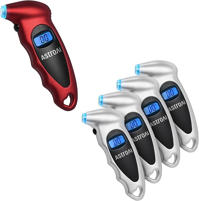 AstroAI Digital Tire Pressure Gauge 0-150PSI（Accurate in 0.1 Increments），4 Units for Car Truck Bicycle with Backlight LCD and Presta Valve Adaptor