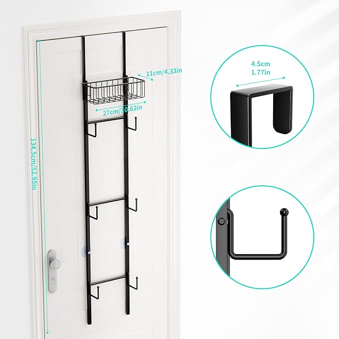 HapiRm Over Door Hat Rack - 2 Packs Wall Mounted Hat Holder with 6 Hooks and Metal Basket Design, Baseball Cap Organizer Stor