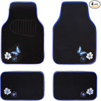 CAR PASS Universal Fit Embroidery Butterfly and Flower Car Floor Mats, Blue Car Floor Mats Fit 95% Automotive,SUVS,Sedan,Vans