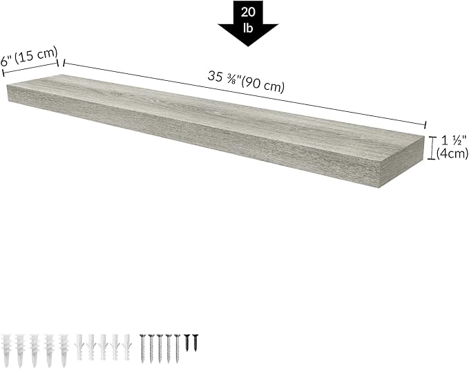 Ballucci Floating Shelf, 36" Wood Wall Shelf with Invisible Brackets for Bathroom, Living Room, Bedroom, Kitchen, Nursery, 6"
