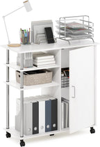 Furinno Helena Multipurpose Storage Cabinet/Shelves,Printer Stand with Lockable Wheels, Stainless Steel Tubes, White Oak/Chro