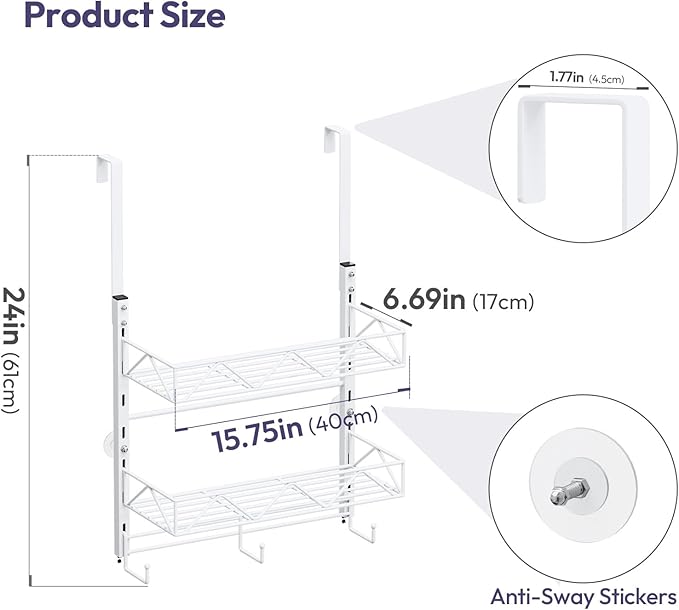 SWTYMIKI Over Door Hat Organizer - 3 Tier Wall Mounted Hat Rack with 2 Adjustable Metal Basket and 3 Hooks, Hanging Baseball 