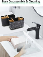 GFWARE Toothbrush Holders for Bathrooms - Bamboo Divider Toothbrush and Toothpaste Holder with Drainage, Kids Electric Toothb