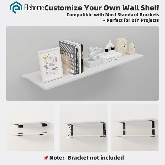 Floating Shelf Board for Wall 5/8" – No Brackets – 36" L x 10" W x 0.6" T White Melamine Wood Floating Shelves for Bathroom, 