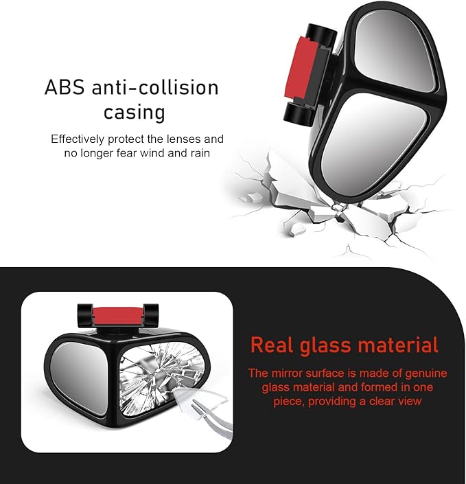2 PCS Car Blind Spot Mirrors, Wide Angle Blind Zone Reducing Rearview Mirror, High Definition Auxiliary with 360 Degree Adjustable Base, Anti-collision Housing Snap-on Mounting Design (Black)