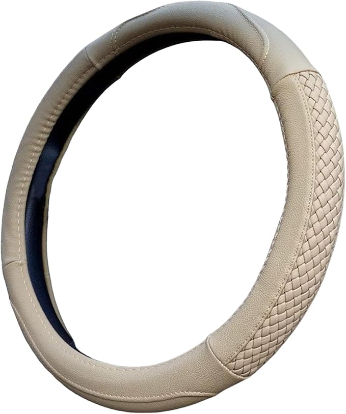 Moyishi Top Leather Steering Wheel Cover Universal Fit Soft Breathable Steering Wheel Wrap (Cream-Colored)